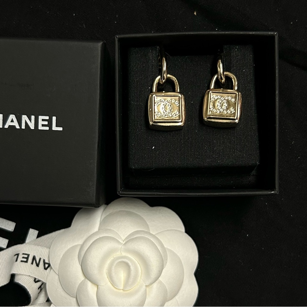 CHANEL Earrings Gold Lock Earrings